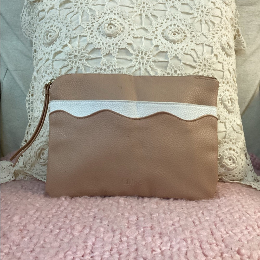 Chloe Tan and White Wristlet